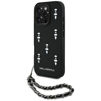 Husa pentru Apple iPhone 16 Pro, Karl Lagerfeld, Saffiano Crystals & Charm, Neagra