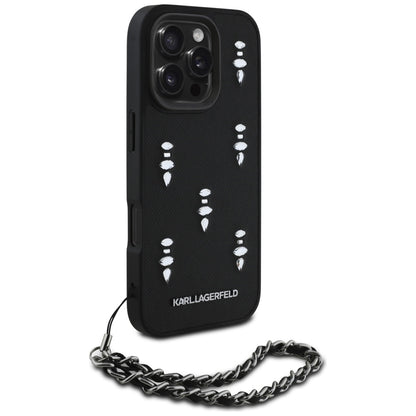 Husa pentru Apple iPhone 16 Pro, Karl Lagerfeld, Saffiano Crystals & Charm, Neagra