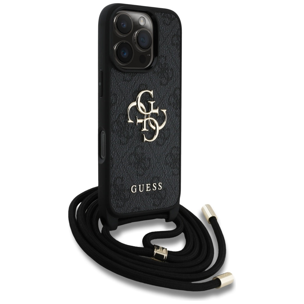 Husa pentru Apple iPhone 16 Pro Max, Guess, 4G CBDY Big Logo with Cord Strap, Neagra