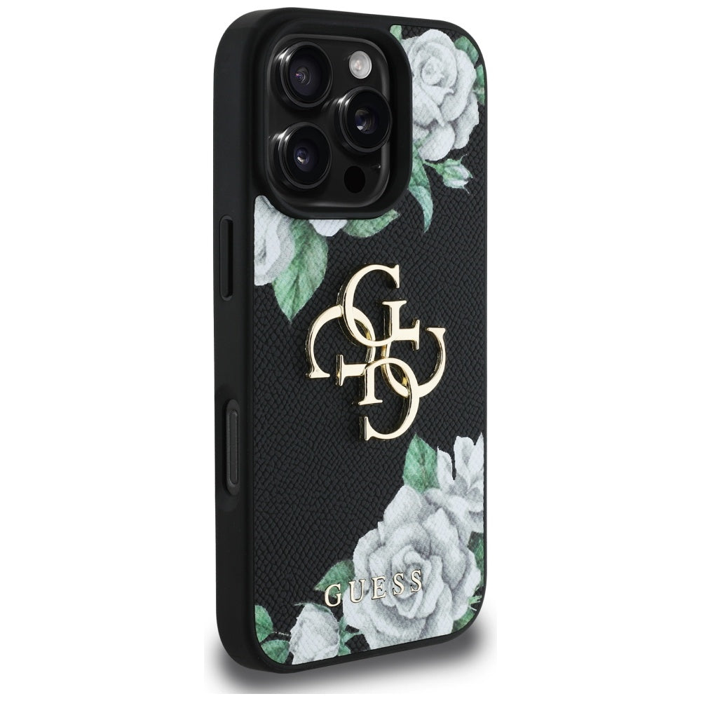 Husa pentru Apple iPhone 16 Pro Max, Guess, 4G Grained Roses Big Logo, Neagra
