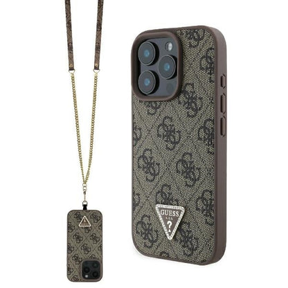Husa pentru Apple iPhone 16 Pro Max, Guess, Crossbody 4G Triangle Strass, Maro