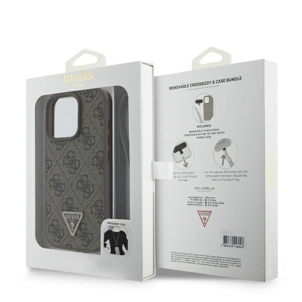 Husa pentru Apple iPhone 16 Pro Max, Guess, Crossbody 4G Triangle Strass, Maro