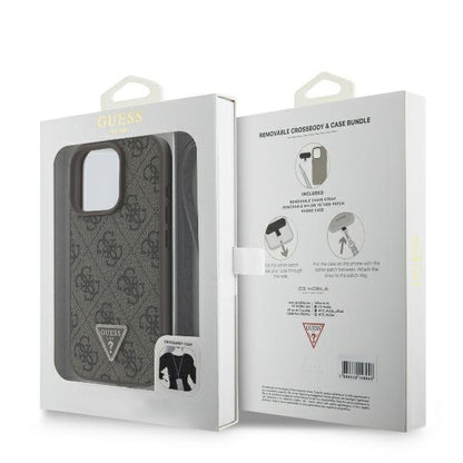 Husa pentru Apple iPhone 16 Pro Max, Guess, Crossbody 4G Triangle Strass, Maro