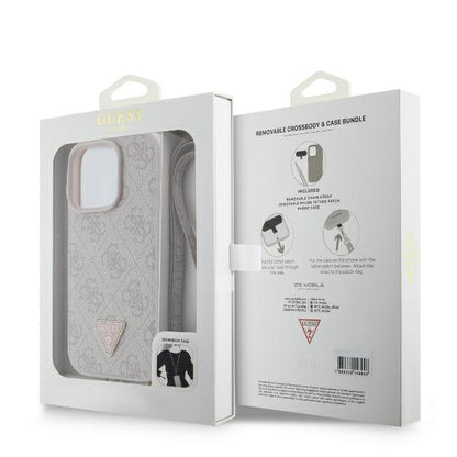 Husa pentru Apple iPhone 16 Pro Max, Guess, Crossbody 4G Triangle Strass, Roz