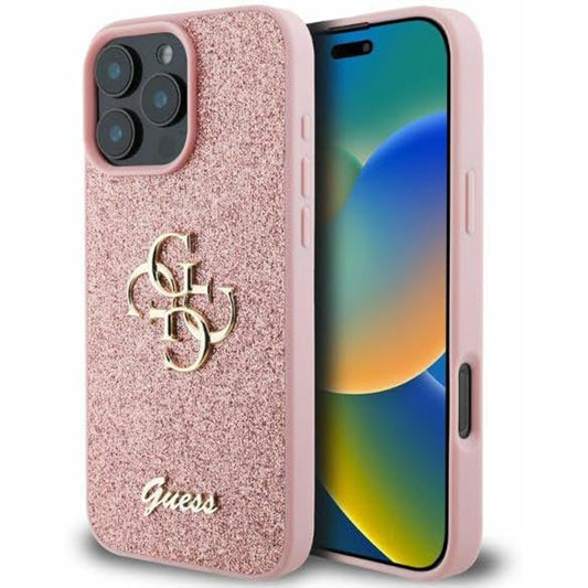 Husa pentru Apple iPhone 16 Pro Max, Guess, Fixed Glitter Big 4G, Roz