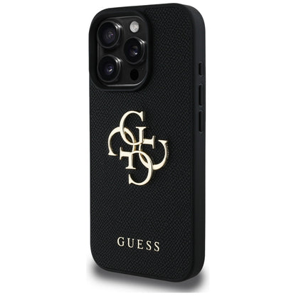 Husa pentru Apple iPhone 16 Pro Max, Guess, Grained Big 4G Logo Small Classic Logo, Neagra