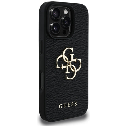 Husa pentru Apple iPhone 16 Pro Max, Guess, Grained Big 4G Logo Small Classic Logo, Neagra