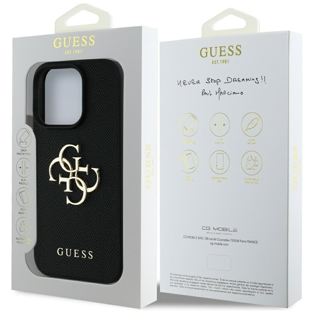 Husa pentru Apple iPhone 16 Pro Max, Guess, Grained Big 4G Logo Small Classic Logo, Neagra