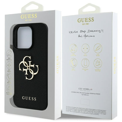 Husa pentru Apple iPhone 16 Pro Max, Guess, Grained Big 4G Logo Small Classic Logo, Neagra