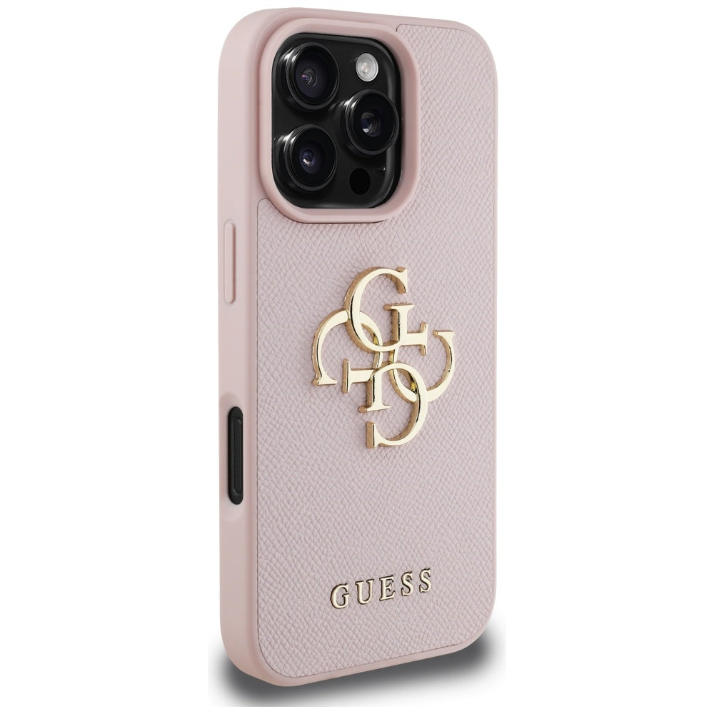 Husa pentru Apple iPhone 16 Pro Max, Guess, Grained Big 4G Logo Small Classic Logo, Roz