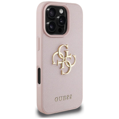Husa pentru Apple iPhone 16 Pro Max, Guess, Grained Big 4G Logo Small Classic Logo, Roz
