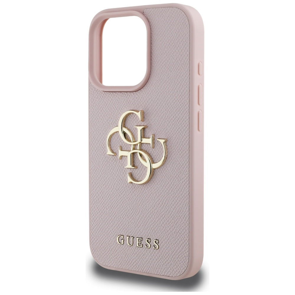 Husa pentru Apple iPhone 16 Pro Max, Guess, Grained Big 4G Logo Small Classic Logo, Roz