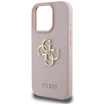 Husa pentru Apple iPhone 16 Pro Max, Guess, Grained Big 4G Logo Small Classic Logo, Roz