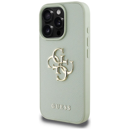 Husa pentru Apple iPhone 16 Pro Max, Guess, Grained Big 4G Logo Small Classic Logo, Verde
