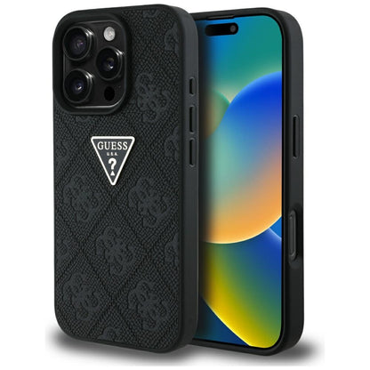 Husa pentru Apple iPhone 16 Pro Max, Guess, Hot Stamp 4G Pattern Triangle Logo, Neagra
