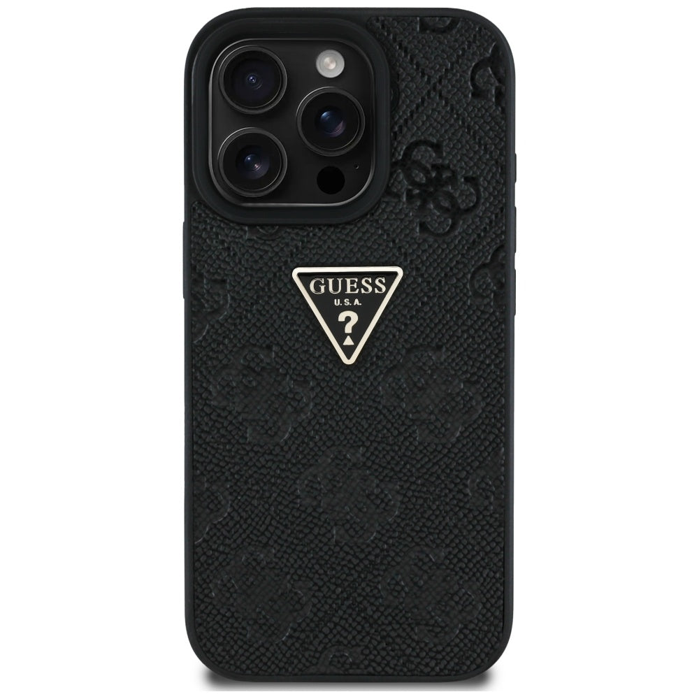 Husa pentru Apple iPhone 16 Pro Max, Guess, Hot Stamp 4G Pattern Triangle Logo, Neagra
