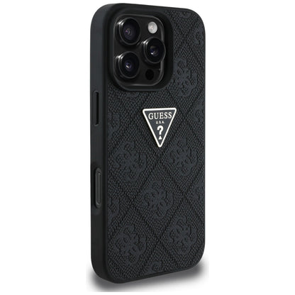 Husa pentru Apple iPhone 16 Pro Max, Guess, Hot Stamp 4G Pattern Triangle Logo, Neagra