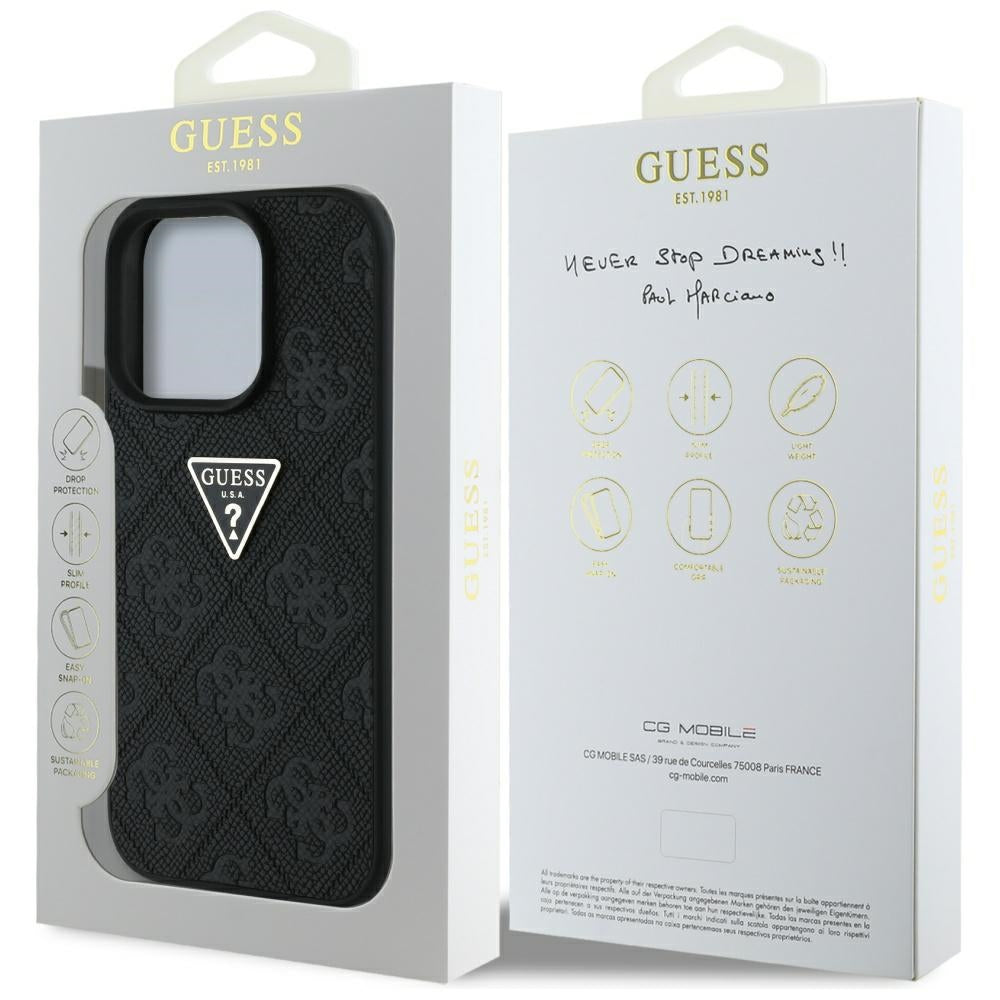 Husa pentru Apple iPhone 16 Pro Max, Guess, Hot Stamp 4G Pattern Triangle Logo, Neagra