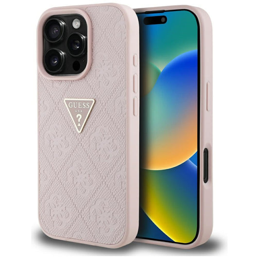 Husa pentru Apple iPhone 16 Pro Max, Guess, Hot Stamp 4G Pattern Triangle Logo, Roz