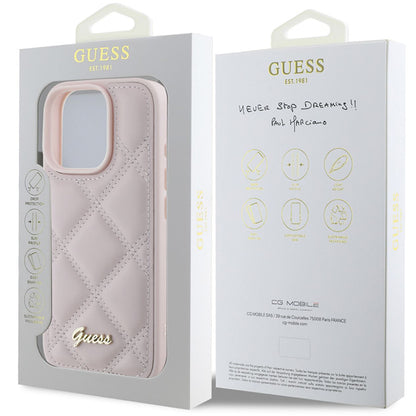 Husa pentru Apple iPhone 16 Pro Max, Guess, Quilted Metal Logo, Roz