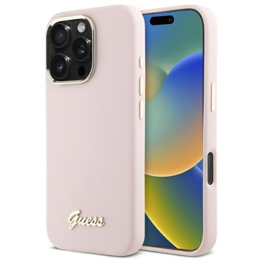 Husa pentru Apple iPhone 16 Pro Max, Guess, Script Metal Logo & Frame, Roz Deschis