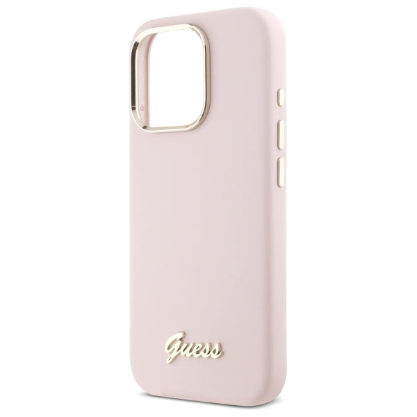 Husa pentru Apple iPhone 16 Pro Max, Guess, Script Metal Logo & Frame, Roz Deschis