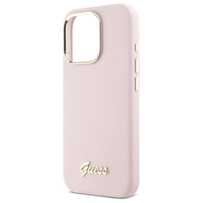 Husa pentru Apple iPhone 16 Pro Max, Guess, Script Metal Logo & Frame, Roz Deschis