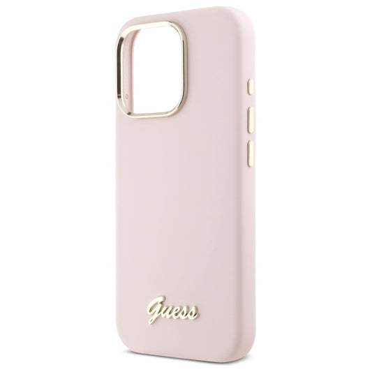 Husa pentru Apple iPhone 16 Pro Max, Guess, Script Metal Logo & Frame, Roz Deschis
