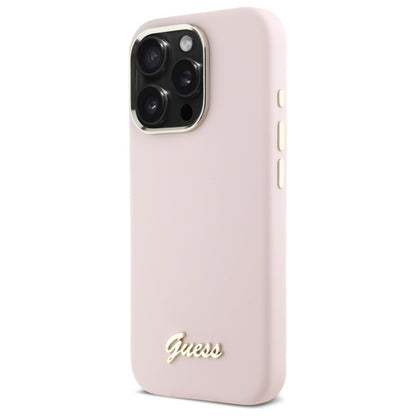 Husa pentru Apple iPhone 16 Pro Max, Guess, Script Metal Logo & Frame, Roz Deschis