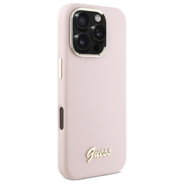 Husa pentru Apple iPhone 16 Pro Max, Guess, Script Metal Logo & Frame, Roz Deschis
