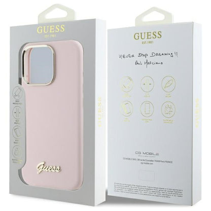 Husa pentru Apple iPhone 16 Pro Max, Guess, Script Metal Logo & Frame, Roz Deschis