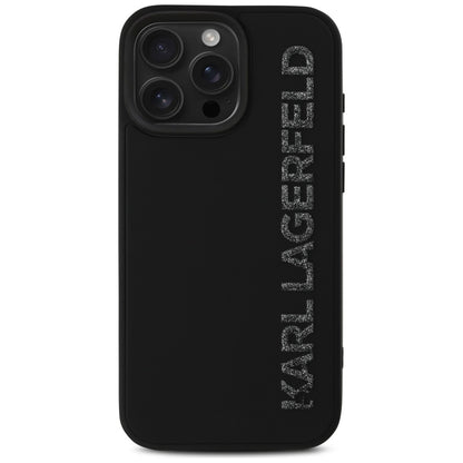 Husa pentru Apple iPhone 16 Pro Max, Karl Lagerfeld, 3D Rubber Elongated Gliiter Logo, Neagra