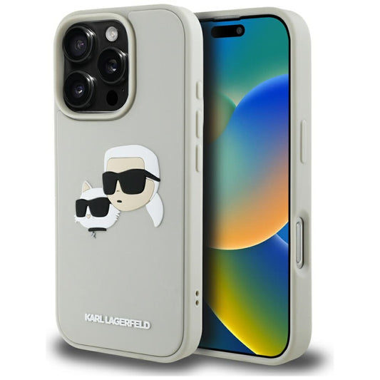 Husa pentru Apple iPhone 16 Pro Max, Karl Lagerfeld, 3D Rubber Karl & Choupette, Bej