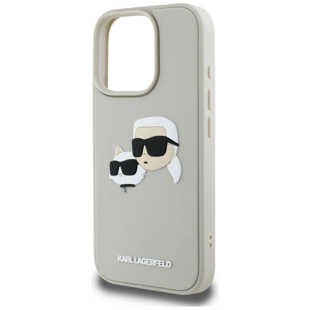 Husa pentru Apple iPhone 16 Pro Max, Karl Lagerfeld, 3D Rubber Karl & Choupette, Bej