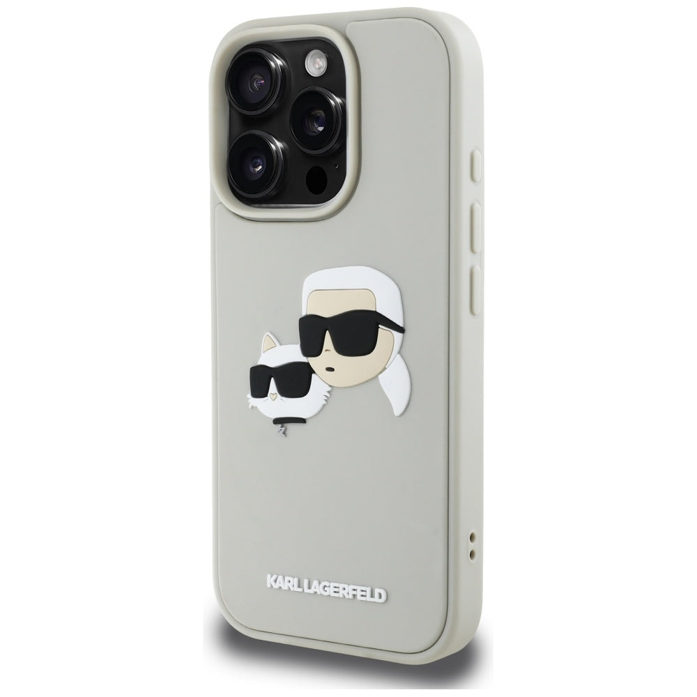 Husa pentru Apple iPhone 16 Pro Max, Karl Lagerfeld, 3D Rubber Karl & Choupette, Bej