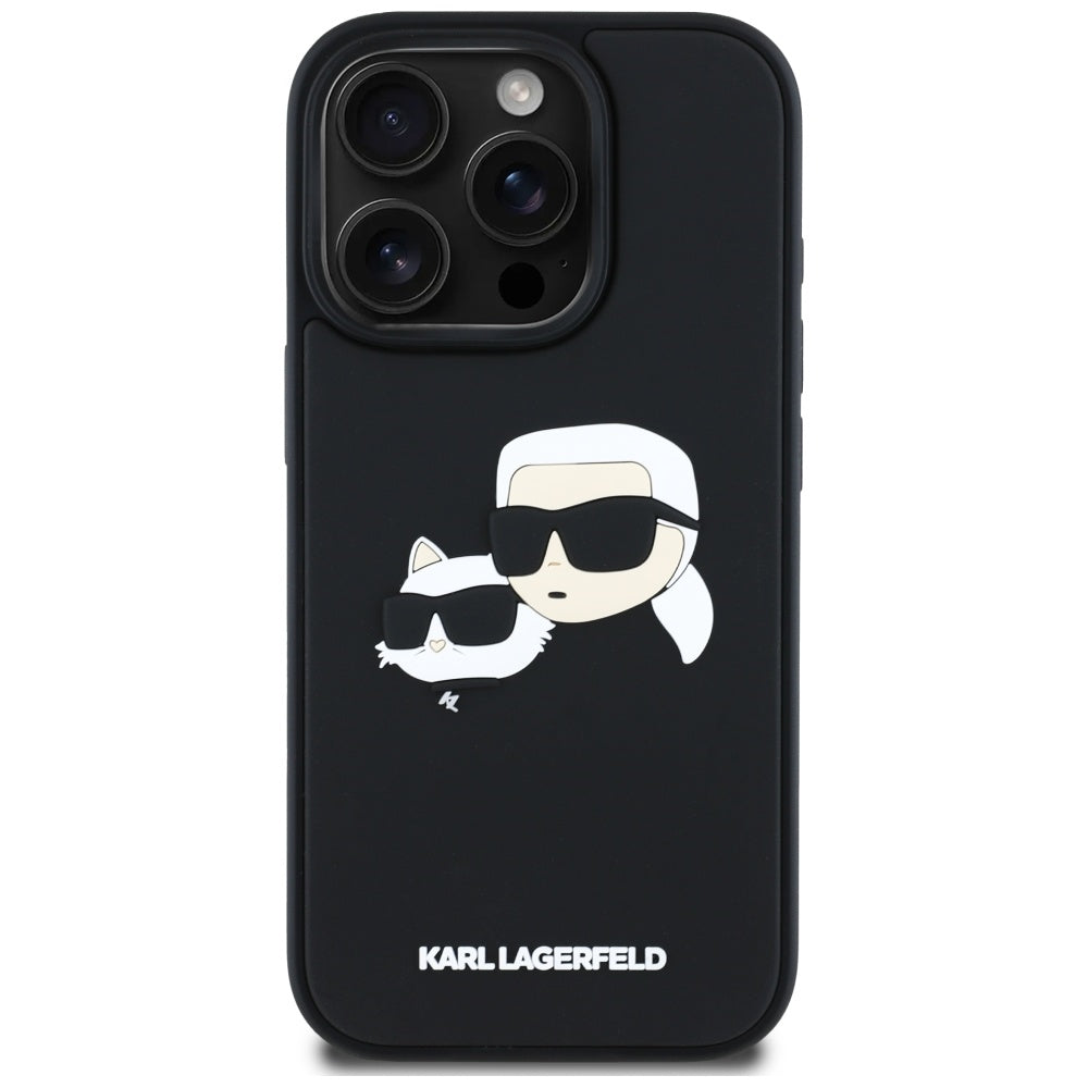 Husa pentru Apple iPhone 16 Pro Max, Karl Lagerfeld, 3D Rubber Karl & Choupette, Neagra