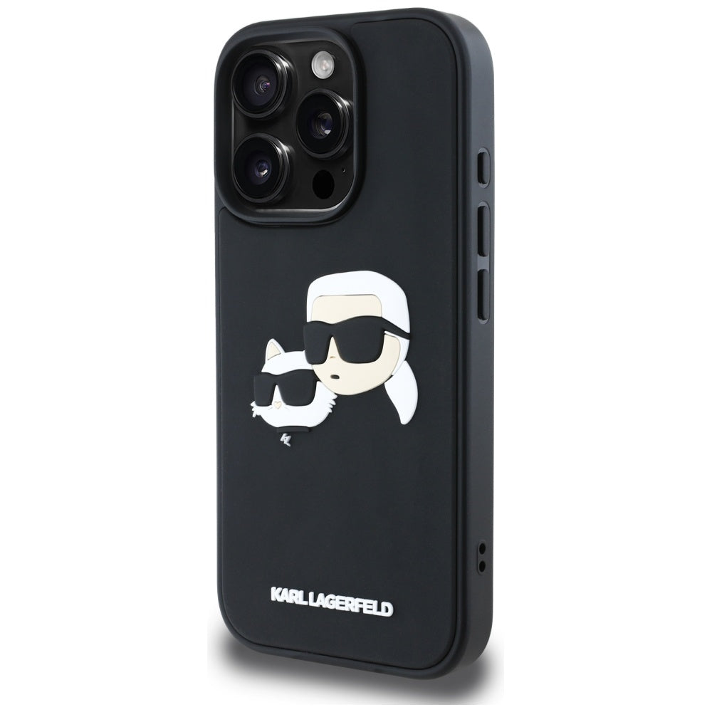 Husa pentru Apple iPhone 16 Pro Max, Karl Lagerfeld, 3D Rubber Karl & Choupette, Neagra