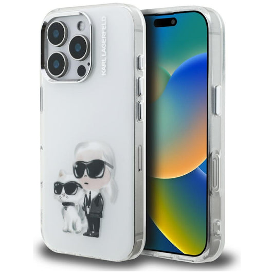Husa pentru Apple iPhone 16 Pro Max, Karl Lagerfeld, IML Aquarelle Logo Karl & Choupette, Alba