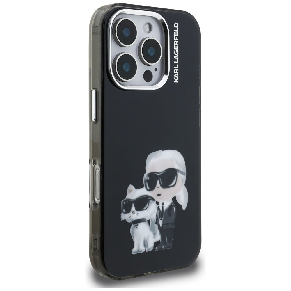 Husa pentru Apple iPhone 16 Pro Max, Karl Lagerfeld, IML Aquarelle Logo Karl & Choupette, Neagra