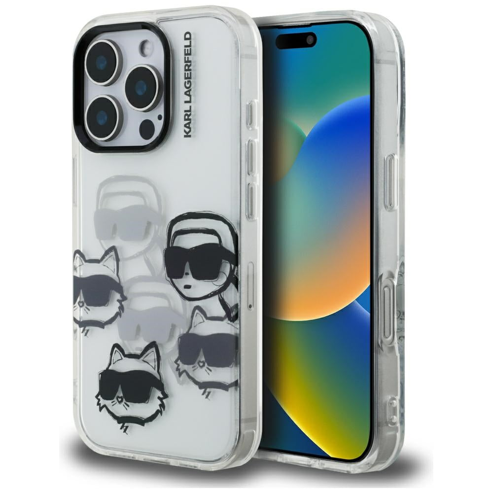 Husa pentru Apple iPhone 16 Pro Max, Karl Lagerfeld, IML Luxury Multi Head Pattern, Transparenta