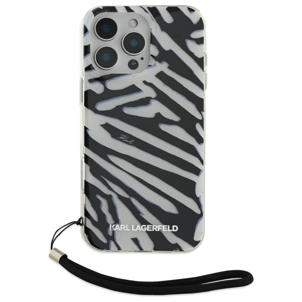 Husa pentru Apple iPhone 16 Pro Max, Karl Lagerfeld, IML Luxury Zebra Pattern with Strap, Neagra