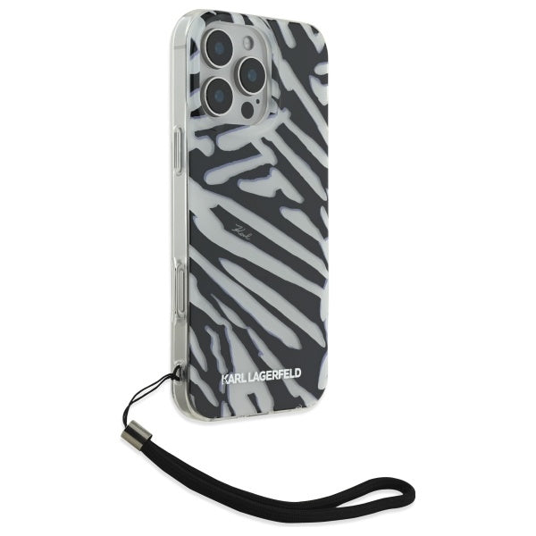 Husa pentru Apple iPhone 16 Pro Max, Karl Lagerfeld, IML Luxury Zebra Pattern with Strap, Neagra