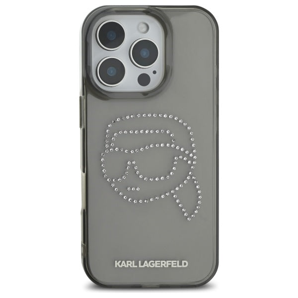 Husa pentru Apple iPhone 16 Pro Max, Karl Lagerfeld, IML Rhinestones Karl's Head, Neagra