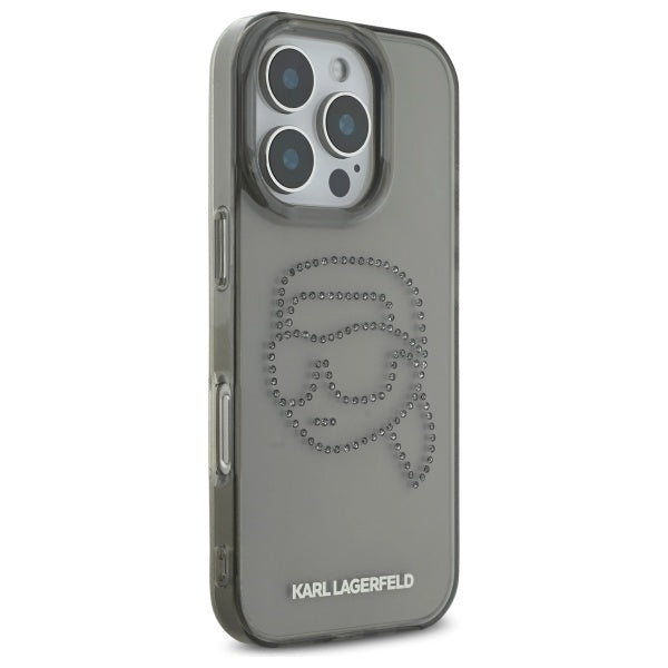 Husa pentru Apple iPhone 16 Pro Max, Karl Lagerfeld, IML Rhinestones Karl's Head, Neagra