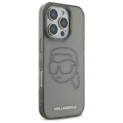 Husa pentru Apple iPhone 16 Pro Max, Karl Lagerfeld, IML Rhinestones Karl's Head, Neagra