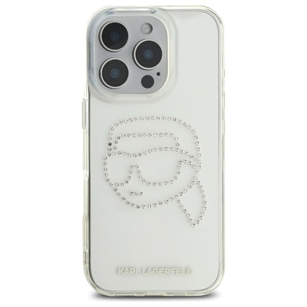 Husa pentru Apple iPhone 16 Pro Max, Karl Lagerfeld, IML Rhinestones Karl's Head, Transparenta
