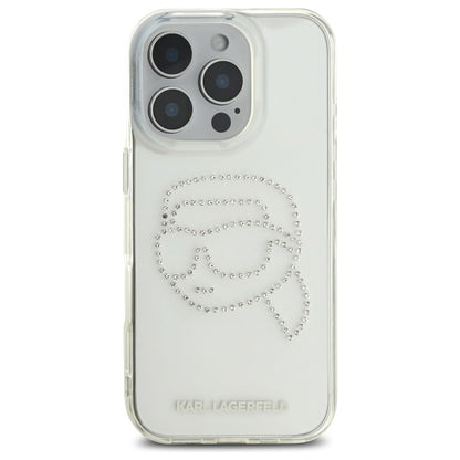 Husa pentru Apple iPhone 16 Pro Max, Karl Lagerfeld, IML Rhinestones Karl's Head, Transparenta