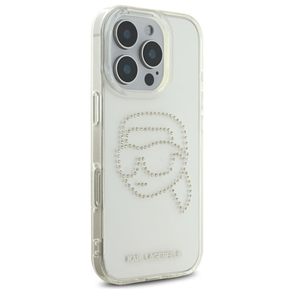 Husa pentru Apple iPhone 16 Pro Max, Karl Lagerfeld, IML Rhinestones Karl's Head, Transparenta