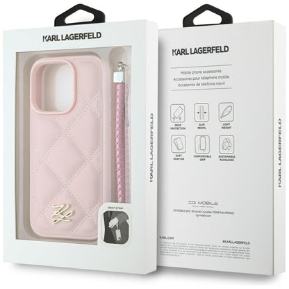 Husa pentru Apple iPhone 16 Pro Max, Karl Lagerfeld, Quilted Initial Logo & Chain Strap, Roz