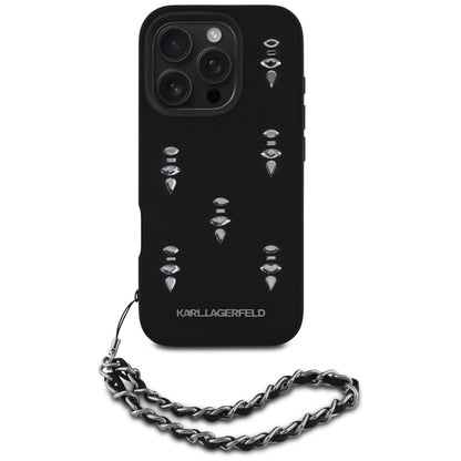 Husa pentru Apple iPhone 16 Pro Max, Karl Lagerfeld, Saffiano Crystals & Charm, Neagra